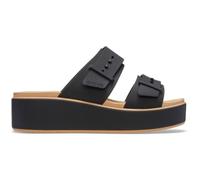 Crocs Brooklyn Sandalias de cuña baja con hebilla mate para mujer, negro/anacardo, talla 5, Anacardo negro, 37/38 EU