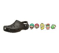 Crocs Classic Clog Zuecos Unisex Adulto Negro (Black 001), 43/44 EU + Jibbitz Shoe Charm 5-Pack, Personalize with Jibbitz for Super Mario One-Size