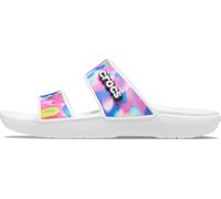 Crocs Sandalia clásica, gráfico de temporada, Blanco/Rosa, 17 Women/15 Men