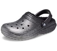 Crocs Unisex Classic Glitter Lined Clogs | Fuzzy Slippers, Black/Silver, 3 US Men