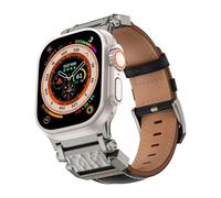 Crodi Correa de cuero compatible con Apple Watch de 49 mm, 46 mm, 45 mm, 44 mm, 42 mm, correa de repuesto de metal resistente para iWatch Ultra 2/1, SE2/SE Series 10-1 (Sl&Wh)