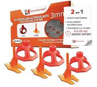 Croisillon de azulejos autonivelantes 3 mm | 200 clips + 100 diales reutilizables | 3-22 mm I Shaffer pro | Compatible 20 mm I sistema de nivelación de rosca | ayuda a colocar baldosas para colocar