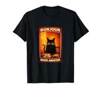Croissant Bonjour Mon Amour Paris Black Cat French Café Croissant Camiseta