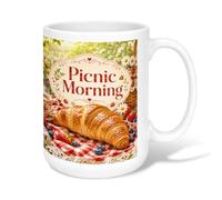 Croissant - Taza de café de cerámica, diseño rústico de fresas, margaritas, color verde de verano, con asa, ideal para amigos, familiares, compañeros de trabajo, profesores, parejas, empleados, 15