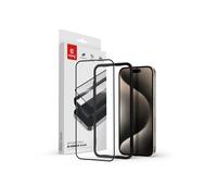 Crong Anti-Bacterial 3D Armor Glass - Vidrio templado 9H para pantalla completa de iPhone 15 Pro Max + Marco de instalación