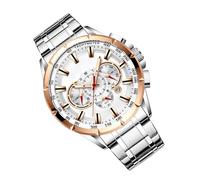 Cronógrafo de muñeca - Reloj analógico de vestir, enlace de metal clásico, movimiento preciso, función de sincronización secundaria, accesorios de ropa ejecutiva, acero inoxidable plateado pulido
