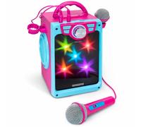 Croove Máquina de Karaoke Recargable para niños, Juego de Karaoke portátil Rosa, Regalo para Altavoz de niña y 2 micrófonos con Pantalla de Letras, Bluetooth/AUX/USB, cumpleaños