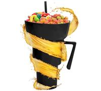 Croovepi Vaso para bebidas y aperitivos, recipiente para aperitivos con pajita, a prueba de fugas, recipiente para bebidas para patatas fritas, dulces, postres, palomitas de maíz, leche, té