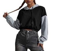 Crop Sport - Sudaderas con capucha para mujer, estilo casual, recortada, a la moda, suave, bloque de color, manga larga, sudadera con capucha estilo campestre, linda y lisa, vintage 2025, gris, S