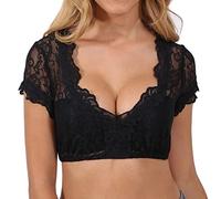 Crop Top Mujer Elegante y Elegante Blusa Dirndl Sexy y Moda de Encaje Camisa Dirndl Manga Corta Confort y Transpirable Blusas y Blusas Casual y Slim Fit para Oktoberfest, Le Noir, XXX-Large