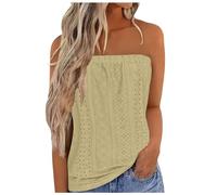 Crop Top Mujer Verano sin Mangas Camisas Sexy Diadema Tops Espalda Desnuda Estiramiento Slim Fit Basic No Acolchado Tops Casual sin Tirantes Top de Doble Suave Forro Corpiño, 1 amarillo, XL