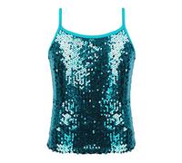 Crop Top para Danza Chaleco con Lentejuelas for niñas, Camisola de Baile de Jazz, Camisetas sin Mangas for Ballet, Puesta en Escena, Ropa for niñas, Ropa de Calle(Blue,12)