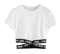 Crop Top sexy para mujer, camiseta de manga corta, camiseta para adolescentes y niñas, camiseta de manga corta Y2K, camiseta de manga corta con estampado de estilo hip hop, Blanco, L