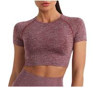 Crop Top Sport - Camiseta deportiva para mujer, camiseta de correr, yoga, verano, manga corta, ligera, recortada, gimnasio, entrenamiento, espalda cruzada, camiseta transpirable de secado rápido, M