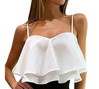 Crop Tops - Camiseta de verano para mujer, de gasa, sexy, de un solo color, para adolescentes y chicas, Blanco, S
