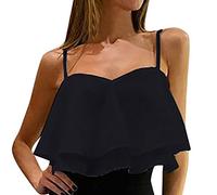 Crop Tops - Camiseta de verano para mujer, de gasa, sexy, de un solo color, para adolescentes y chicas, Negro , S