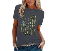 Crop Tops Mujer Casual Independence Day Flag Print Camiseta de Manga Corta Camisa Suelta Blusa Tops Top Brillo, Gy5, L