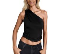 Crop Tops Mujer Hombro Descubierto Top sin Mangas sin Mangas Camiseta de tirantes para Festival Fiesta Verano Sexy Traje Moderno Mujer Asimétrica Top de un solo brazo sin mangas Fiesta Top Top, O