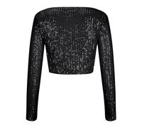 Crop Tops Women's Sequined Pullover 2025 Crew Neck Long Sleeve Short Shirts Fancy Mesh Evening Party Wear for Night out