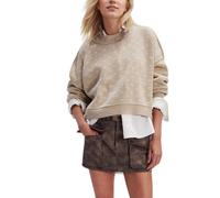 Cropped Knit Sweater For Women Oversized Crew Neck Heart Motif Pullover (Khaki,S)
