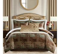 CROSCILL Juego de edredón King, Retazos Jacquard de felpilla de Lujo, edredón de Sarga de Microfibra para una Cama tamaño King, edredón de Gran tamaño, 2 Fundas de Almohada y Falda de Cama, galeria,