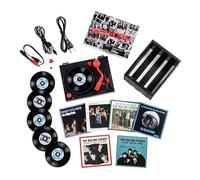 Crosley CR6037BT-RS Rolling Stones RSD3 Mini tocadiscos con caja y seis individuales de 3 pulgadas