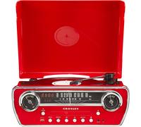 Crosley CR6047A-RE Powel 7 en 1 Reproductor de Vinilo Bluetooth con Radio AM/FM, CD, y Aux-in, Rojo
