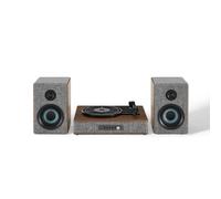 Crosley CR7020A-GY Aria - Tocadiscos Bluetooth de 3 velocidades y Sistema de Estante de Radio FM con Altavoces estéreo a Juego, Color Gris