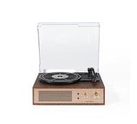Crosley Miles - Tocadiscos de Vinilo con Altavoces, Tocadiscos Bluetooth de 3 velocidades, Altavoces estéreo Integrados, Salida Auxiliar, Elegante diseño de Madera y Oro, Reproduce Discos de 33/45/78