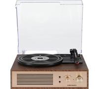 Crosley Miles - Tocadiscos de Vinilo con Altavoces, Tocadiscos Bluetooth de 3 velocidades, Altavoces estéreo Integrados, Salida Auxiliar, Elegante diseño de Madera y Oro, Reproduce Discos de 33/45/78