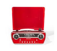 Crosley Powel - Tocadiscos 7 en 1 con Altavoces y Reproductor de CD, Sistema de Entretenimiento Bluetooth con diseño de Coche Vintage con Radio Am/FM, Estilo Retro Rojo para Vinilo, música Digital e