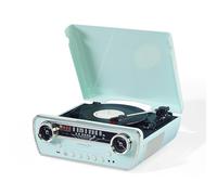 Crosley Powel - Tocadiscos 7 en 1 con Altavoces y Reproductor de CD, Sistema de Entretenimiento Bluetooth con diseño de Coche Vintage con Radio Am/FM, Estilo Retro Aguamarina para Vinilo, música
