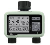 CROSOFMI Temporizador de riego 2 Salidas Jardín Temporizador de Agua Riego automático/Pantalla LCD/Operación fácil/Bloqueo para niños/Retraso por Lluvia intensa/Riego Manual