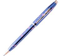 Cross Century II Cherry Blossom - Bolígrafo (trazos M, color de escritura: negro, mecanismo de giro, incluye caja de regalo), color azul translúcido, herrajes de acero inoxidable chapado en oro rosa