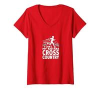 Cross Country Mamá: I Can't My Kid Has Cross Country Camiseta Cuello V, Mujer, Rojo, L