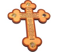 Cross de madera del mercado de tierras santas con arte de oracin de Lord en la parte superior y 4 muestras de la tierra santa (9.2 pulgadas)