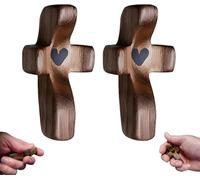 Cross Fidget, Handcrafted Wooden Cross My Heart, 2025 New Cross My Heart, Wooden Cross Fidget,Cross Check My Heart, Cross Fidget Wood, Natural Black Walnut, Smooth Finish, Cross for Prayin(A,2PC)