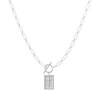 Cross Pendant Paperclip Chain Necklace,14k Gold & Silver Plated, Waterproof and Sweat-Resistant, Fade-Proof, Unisex (Silver)