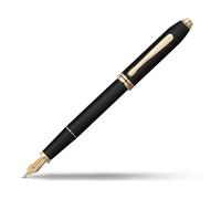 Cross Townsend - Pluma Estilográfica, Plumín Fino, Laca Negra/Chapado en Oro de 23 KT