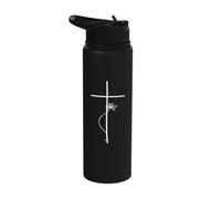 Cross With Flower Jesus Floral Minimalist Line Art Women Stainless Steel Insulated Water Bottle