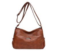 Crossbody Bags Women Shoulder Bag Fashionable New Pattern Retro Solid Color Large Capacity Zipper(Brown)