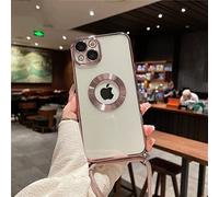 Crossbody Lanyard Cord Plating Transparent Soft Case For Iphone 14 Pro Max 14 13 12 11 Xs Xr 8 7 Plus Se3 Lens Protector Cover,Gold,For Iphone 13 Promax, YHNNH, Rose gold,