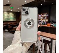 Crossbody Lanyard Cord Plating Transparent Soft Case For Iphone 14 Pro Max 14 13 12 11 Xs Xr 8 7 Plus Se3 Lens Protector Cover,Gold,For Iphone 13 Promax, YHNNH, Silver, for iphone 12 Pro