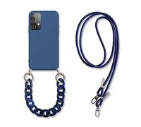 Crossbody Lanyard Necklace Marble Chain Silicone Case For Samsung A12 A22 A32 A42 A52 A72 A82 4G 5G Wrist Strap Silicone Cover,Navy Blue,A82 5G, YHNNH, Navy Blue, A22 5G
