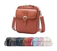 Crossbody Leather Bag,Double Layer Large Capacity Messenger Bag, Retro faux leather built-in wallet anti-theft bag (Brown)