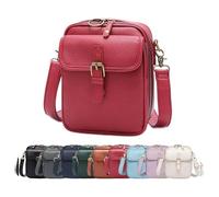 Crossbody Leather Bag,Double Layer Large Capacity Messenger Bag, Retro faux leather built-in wallet anti-theft bag (Red)