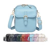 Crossbody Leather Bag,Double Layer Large Capacity Messenger Bag, Retro faux leather built-in wallet anti-theft bag (Light Blue)