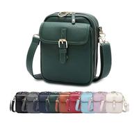 Crossbody Leather Bag,Double Layer Large Capacity Messenger Bag, Retro faux leather built-in wallet anti-theft bag (Dark Green)