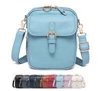 Crossbody Leather Bag, Double Layer Large Capacity Messenger Bag, Vintage Faux Leather Built in Purse Anti Theft Bags (Sky Blue)