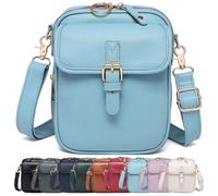Crossbody Leather Bag, Double Layer Large Capacity Messenger Bag, with Built in Wallet, Vintage Anti-Theft (Light Blue)